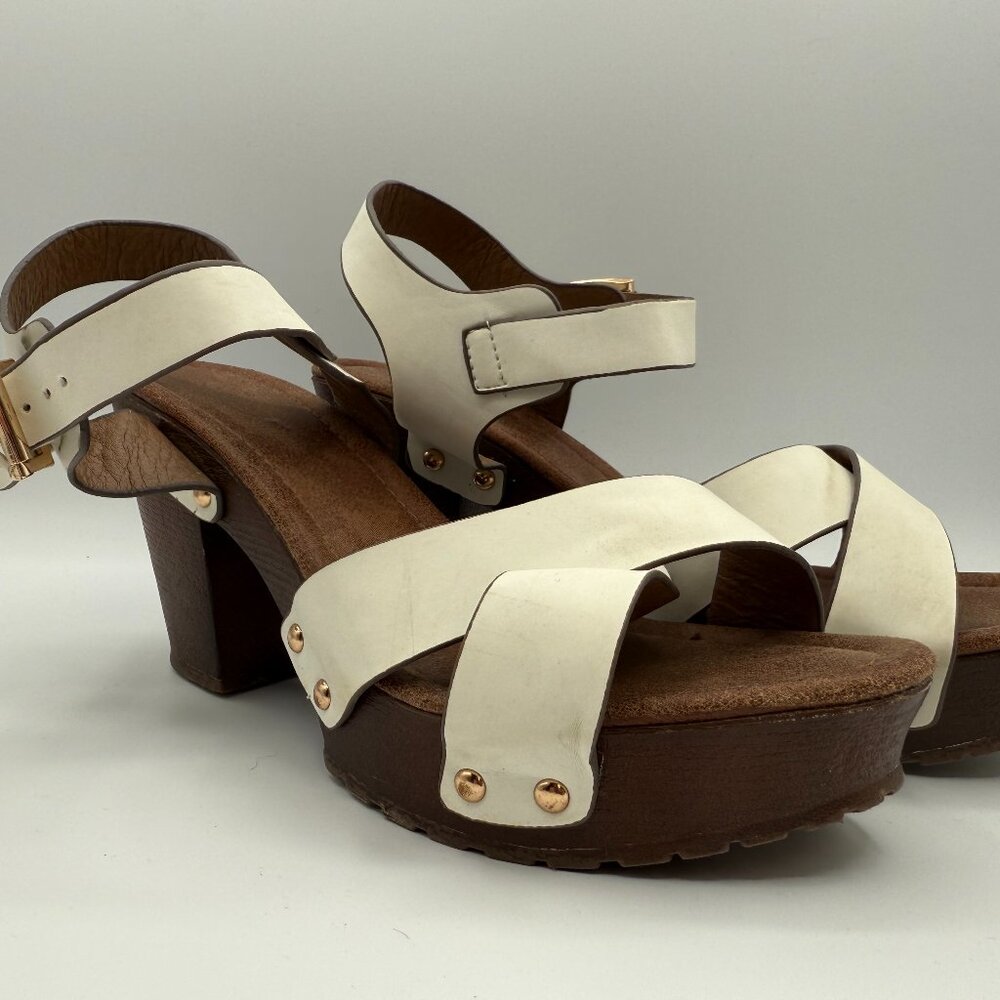 ROOM OF FASHION Women's Peep Toe Criss Cross Ankle Strap Platform Chunky Heel